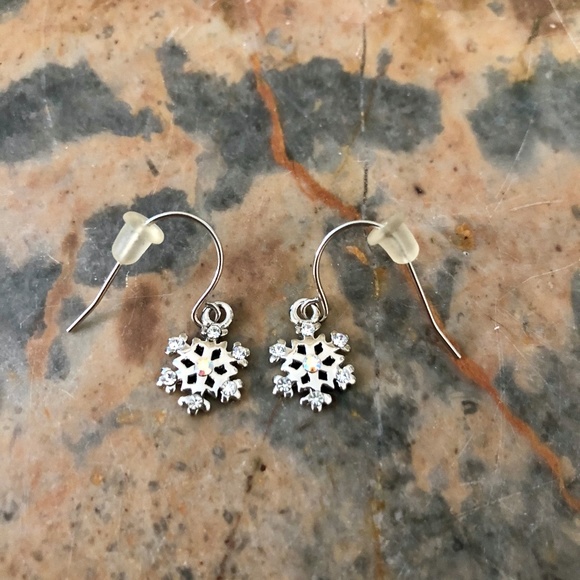 Snowflake Silver Rhinestone Earrings - Picture 2 of 3